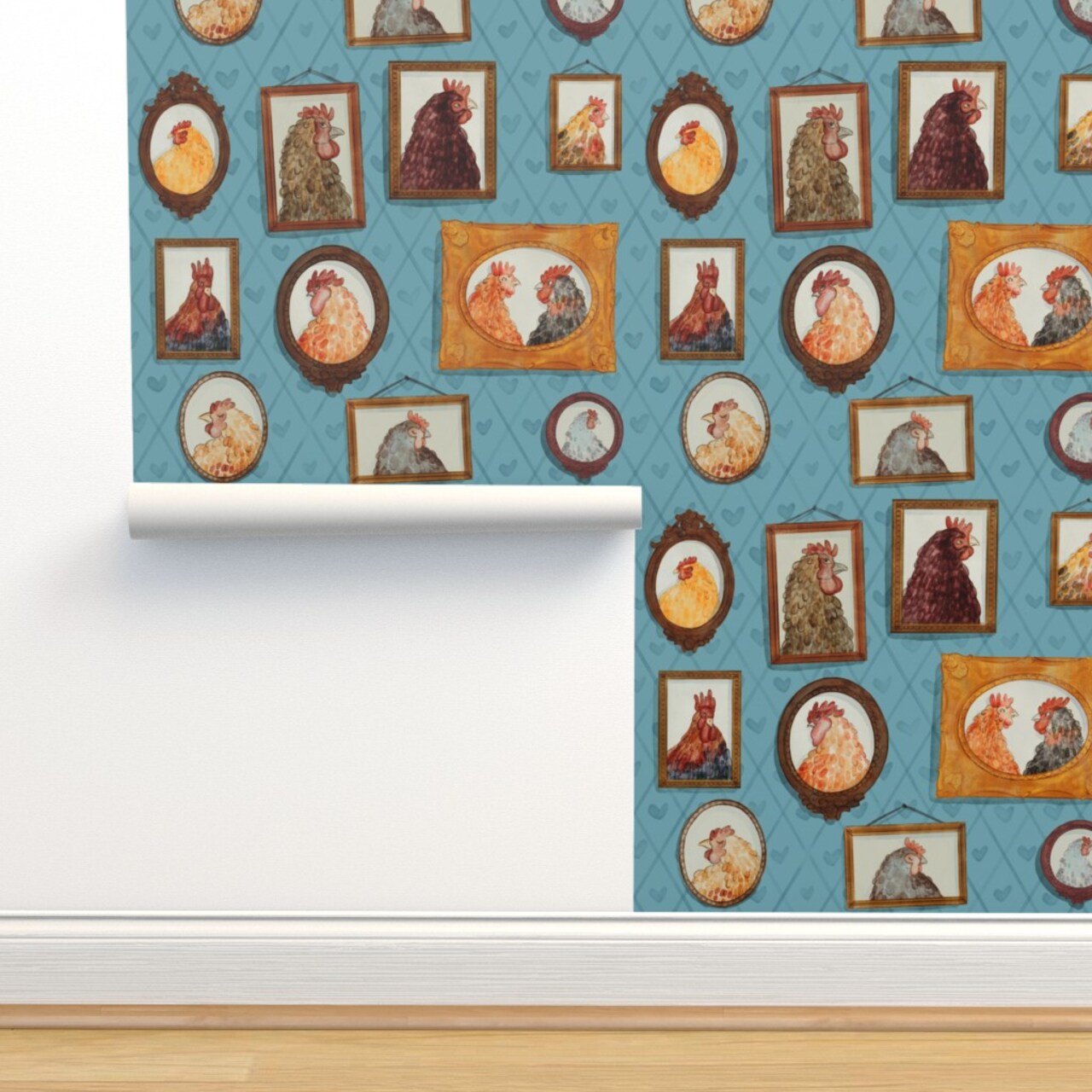 Chickens,farm animals,Portraits,family,farmhouse,vintage inspired,rooster Custom Removable Wallpaper by Spoonflower Peel & Stick Wallpaper 2FT Wide